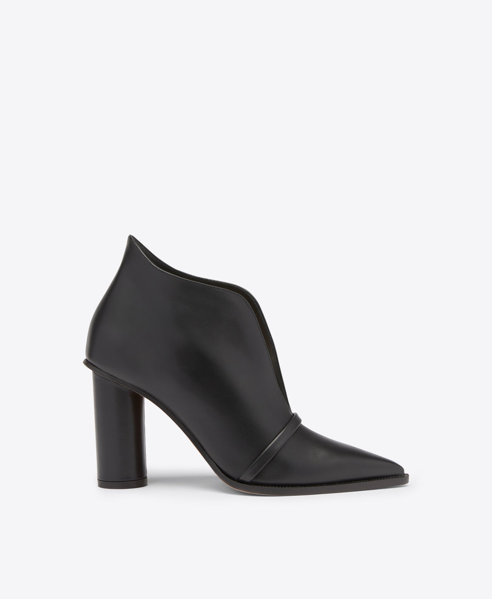 Elena 90 Black Leather Ankle Boots with V-Cut  Malone Souliers