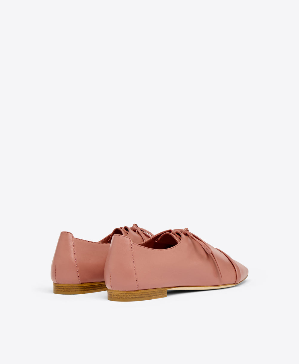 Jean Deep Blush Leather Lace-up Flats with Strap Malone Souliers