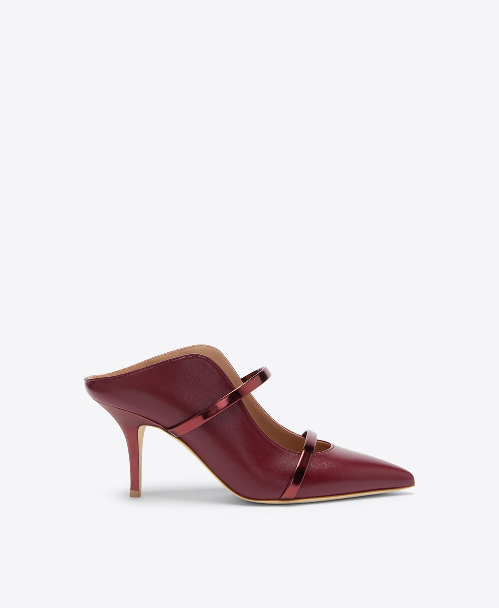 Maureen 70 Rosewood Leather Mules with Straps Malone Souliers