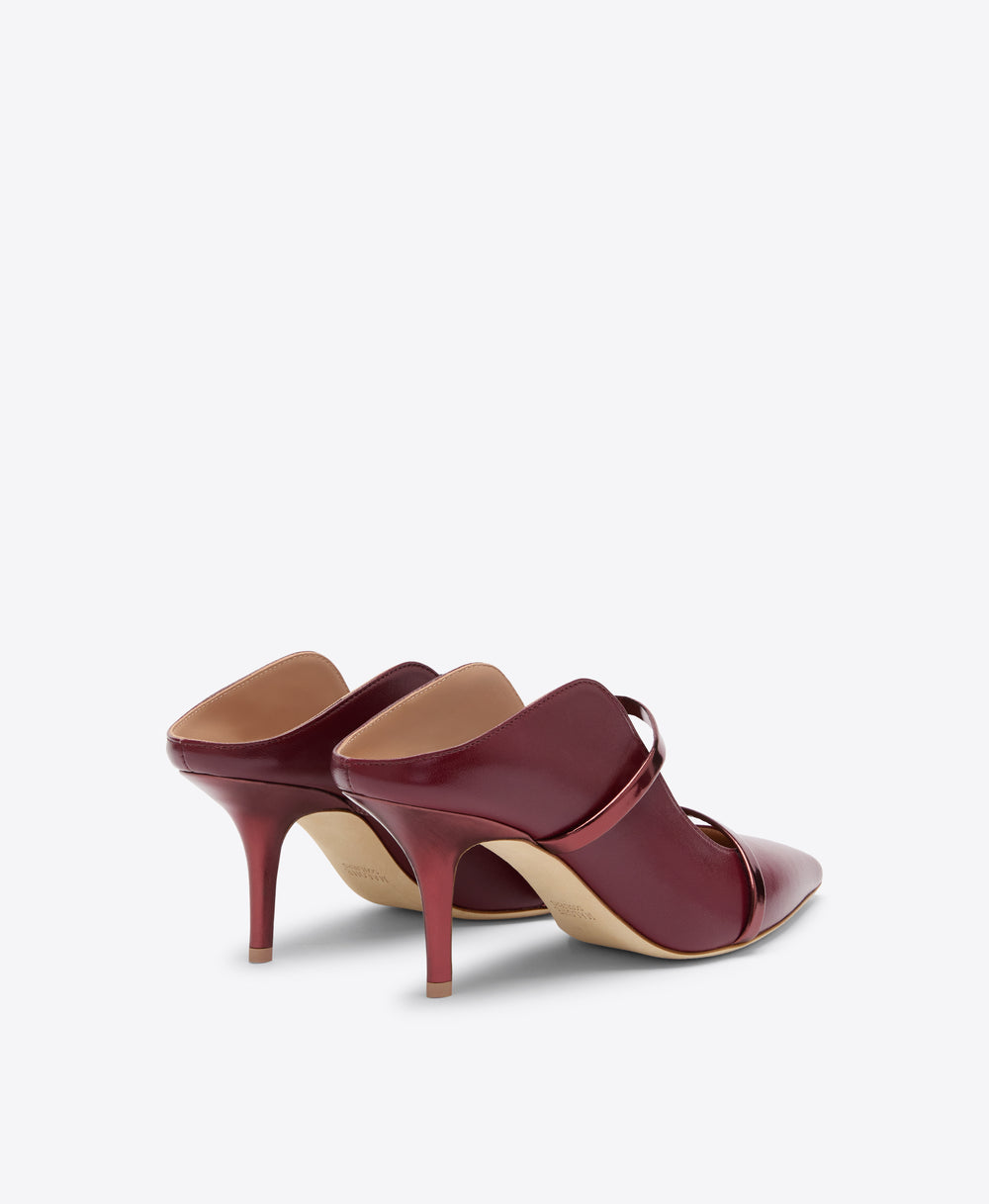 Maureen 70 Rosewood Leather Mules with Straps Malone Souliers