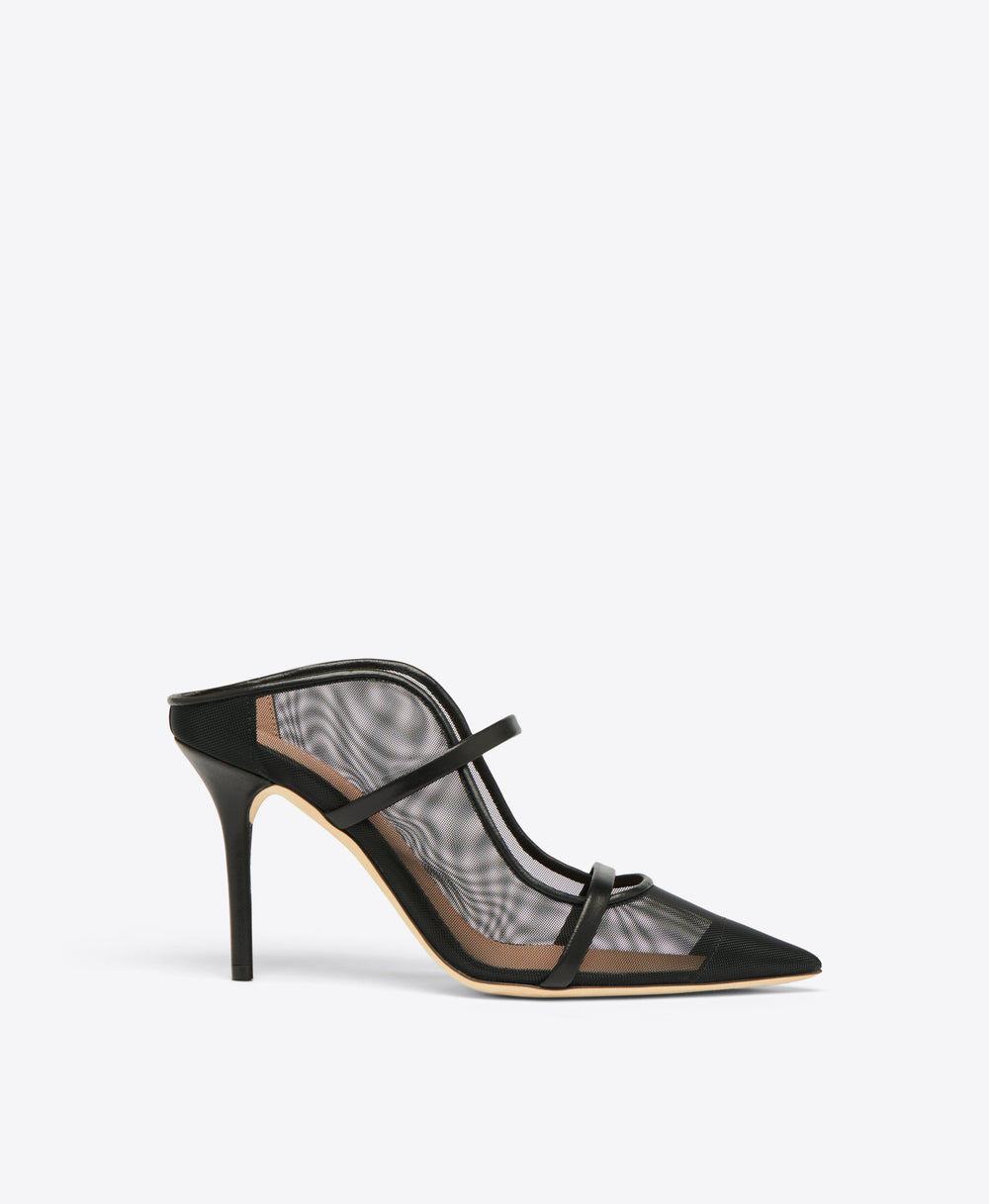 Maureen 85 Black Mesh Mules with Double Straps Malone Souliers