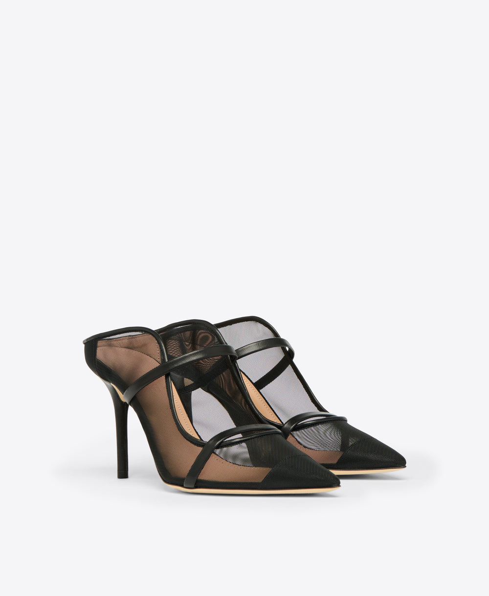 Maureen 85 Black Mesh Mules with Double Straps Malone Souliers