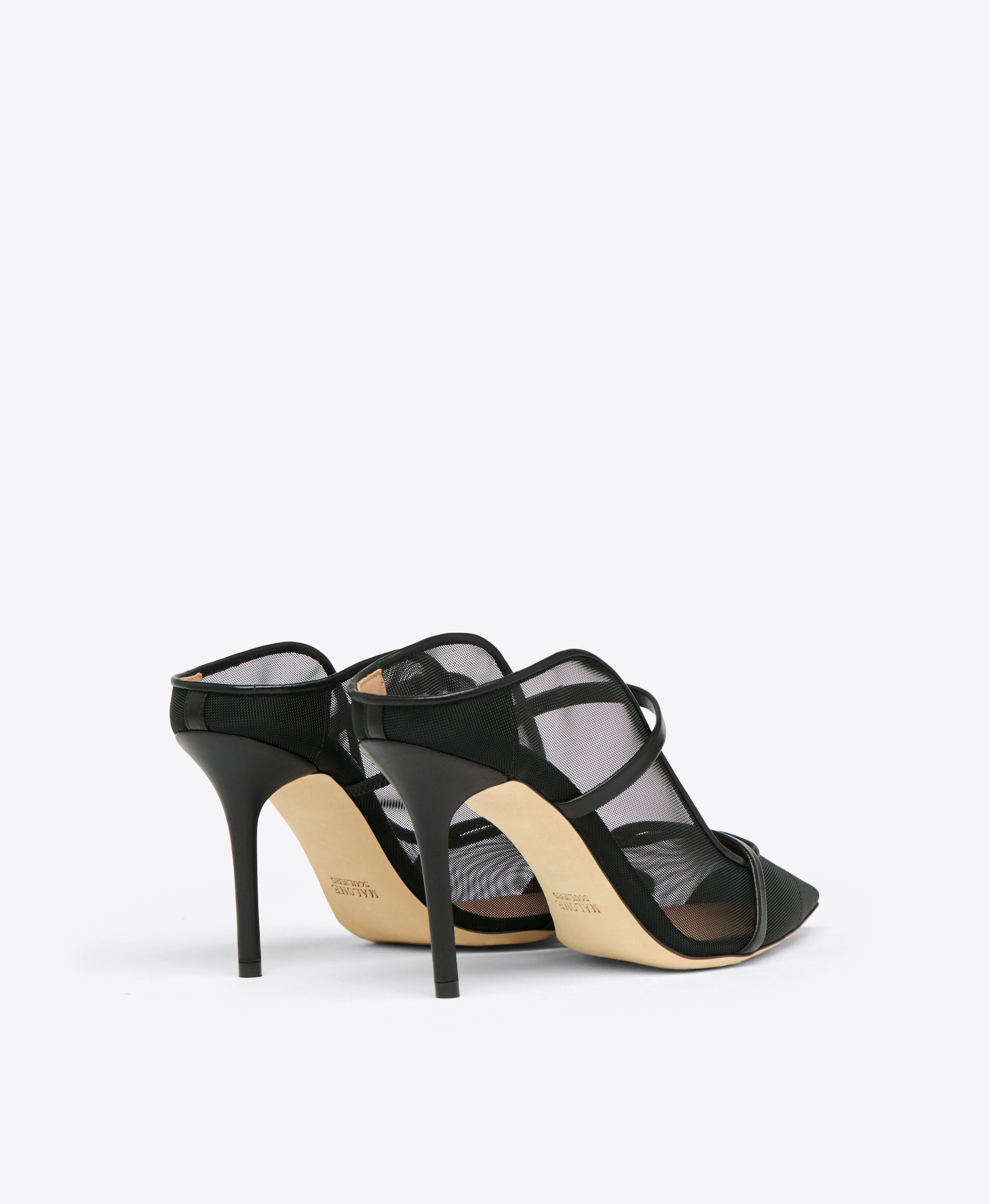 Maureen 85 Black Mesh Mules with Double Straps Malone Souliers