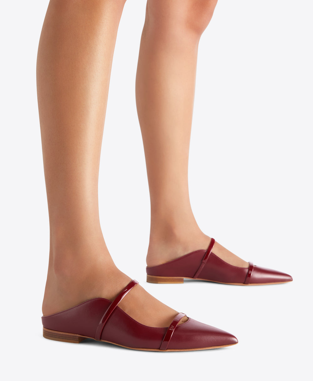 Maureen Flat Red Leather Mules with Straps Malone Souliers