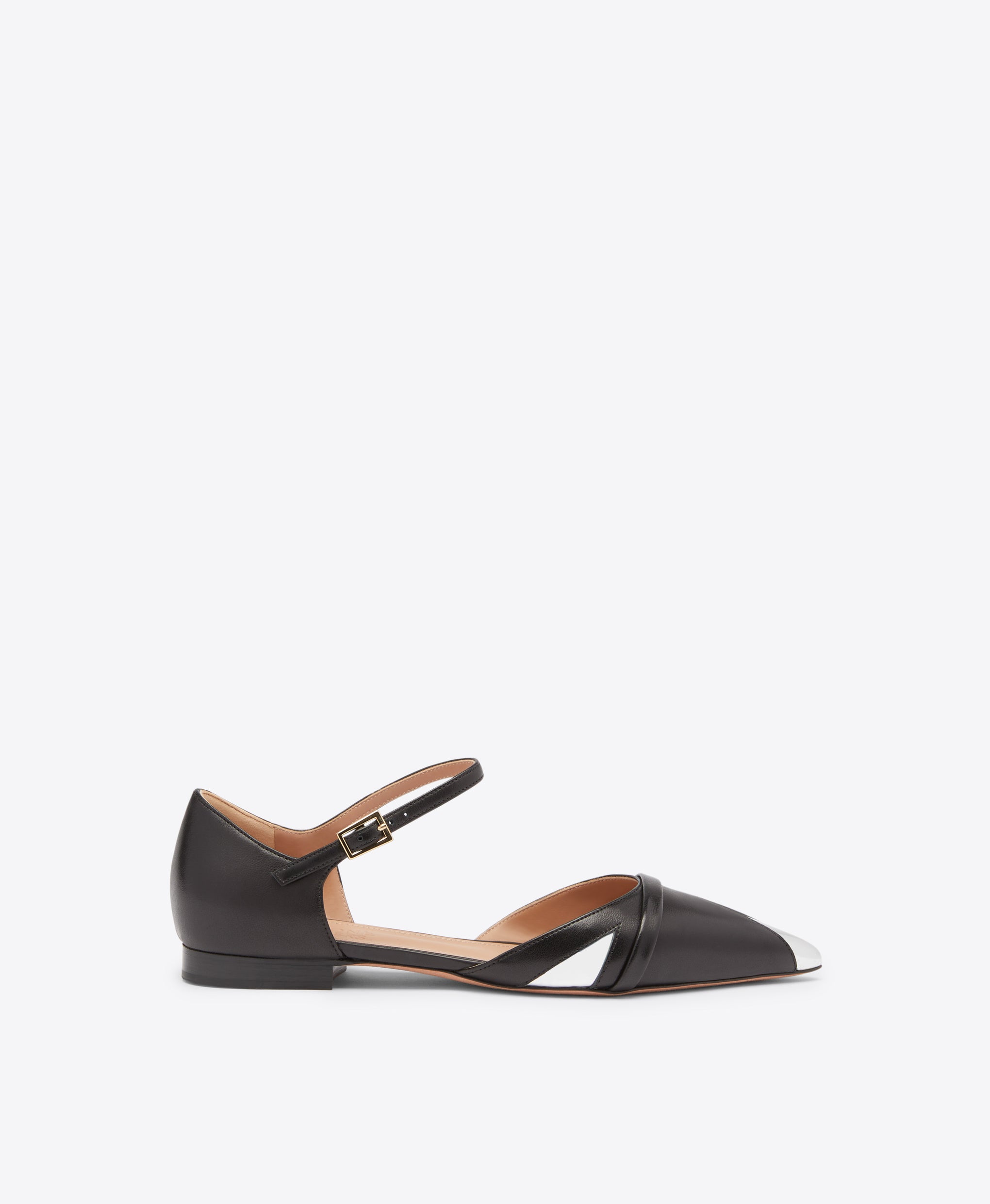 Ulla Black Leather Flats with Silver Leather Malone Souliers