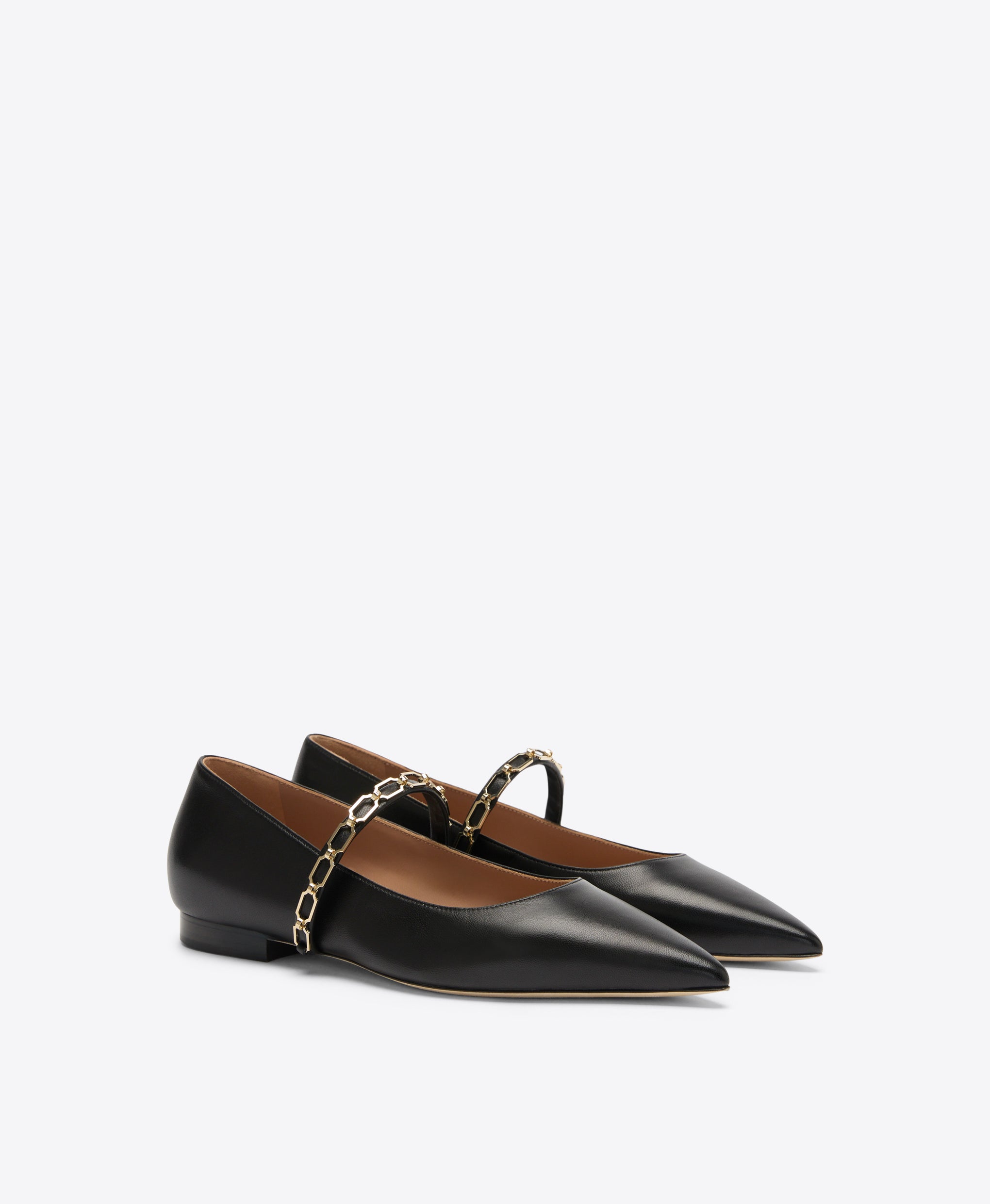 Virna Black Leather Flat Pumps with Strap Detail Malone Souliers