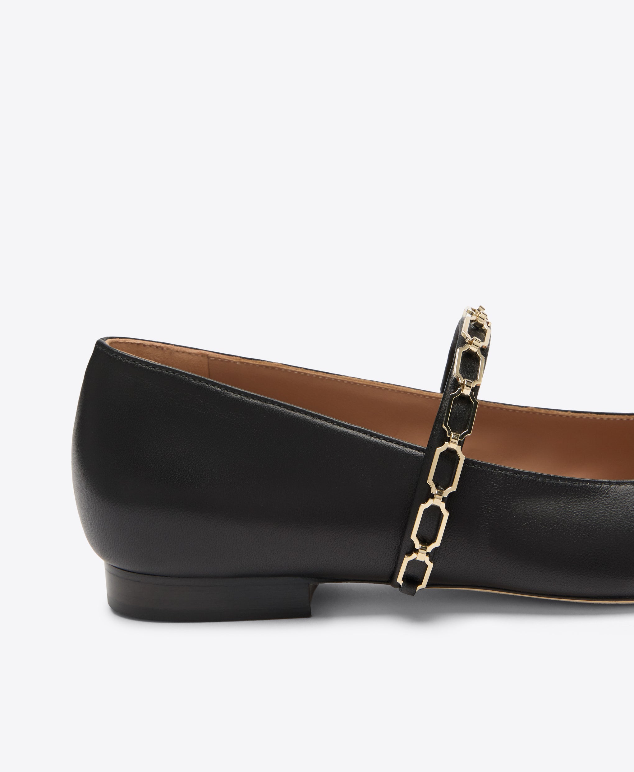 Virna Black Leather Flat Pumps with Strap Detail Malone Souliers