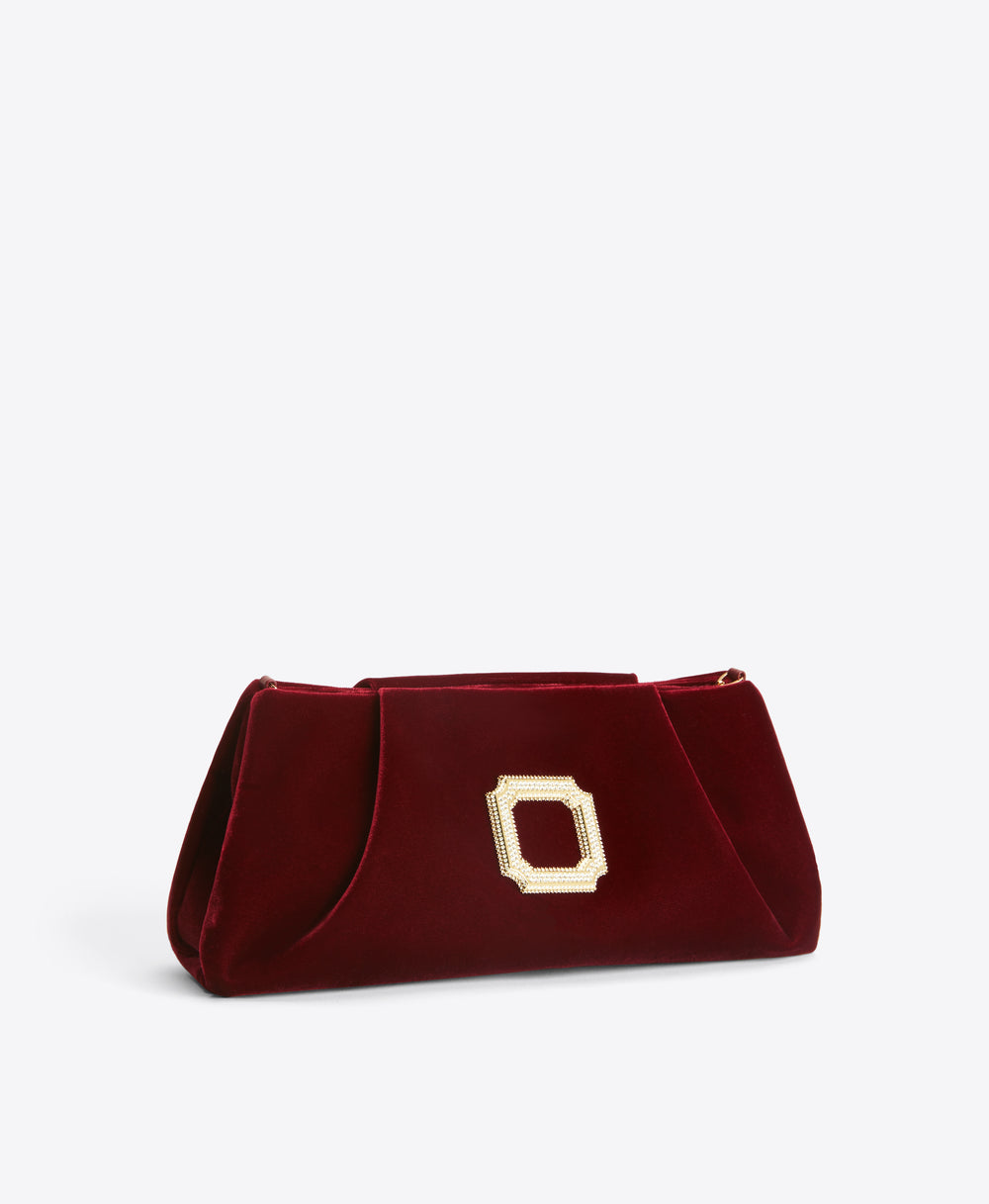 Vittoria Red Velvet Clutch Bag with Buckle Malone Souliers