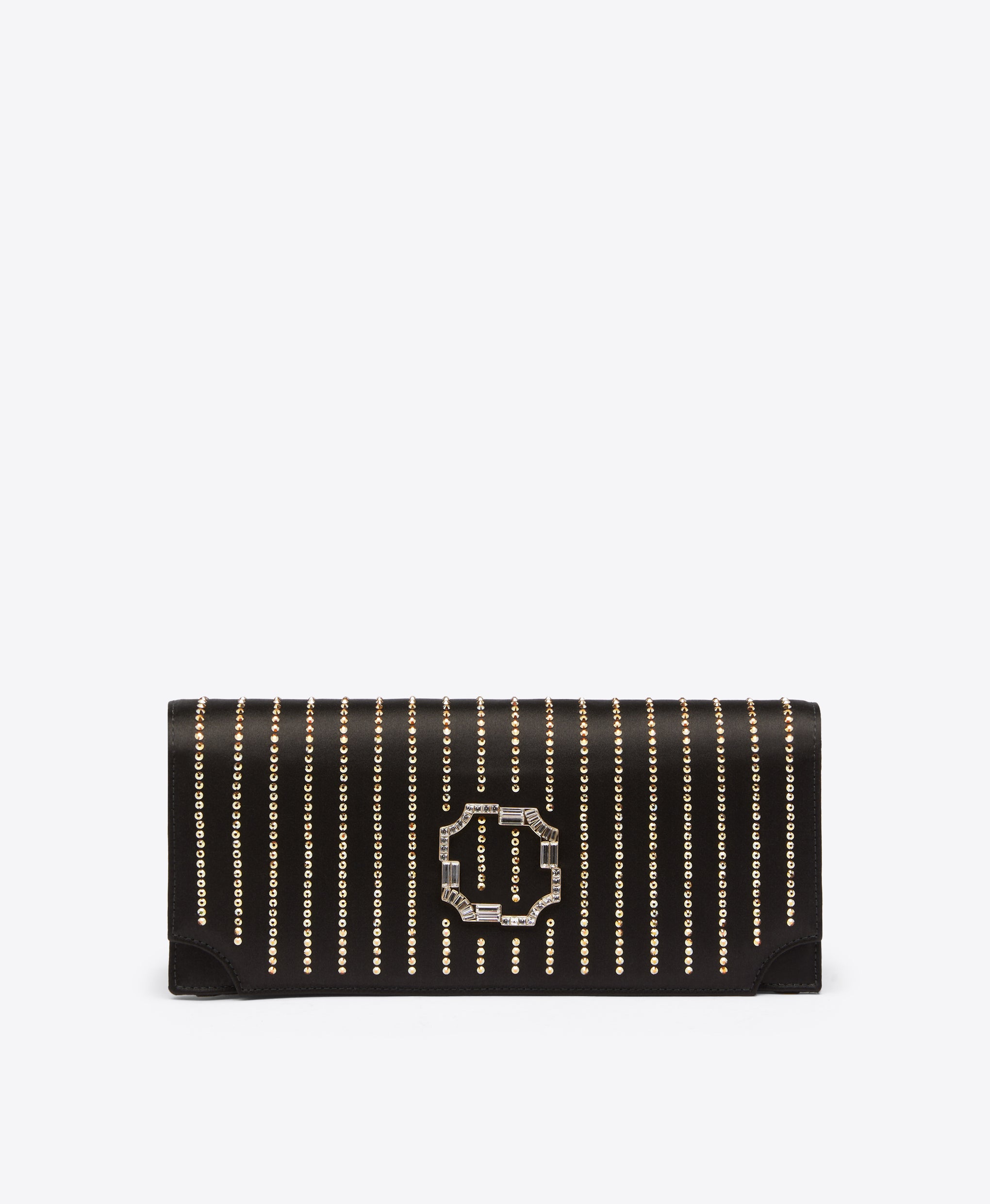 Vivien Black Satin Clutch with Crystal Stripes Malone Souliers