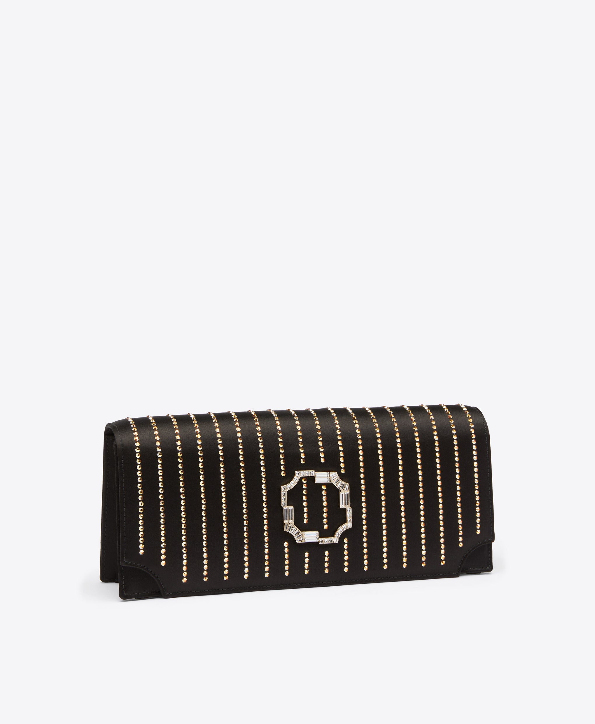 Vivien Black Satin Clutch with Crystal Stripes Malone Souliers