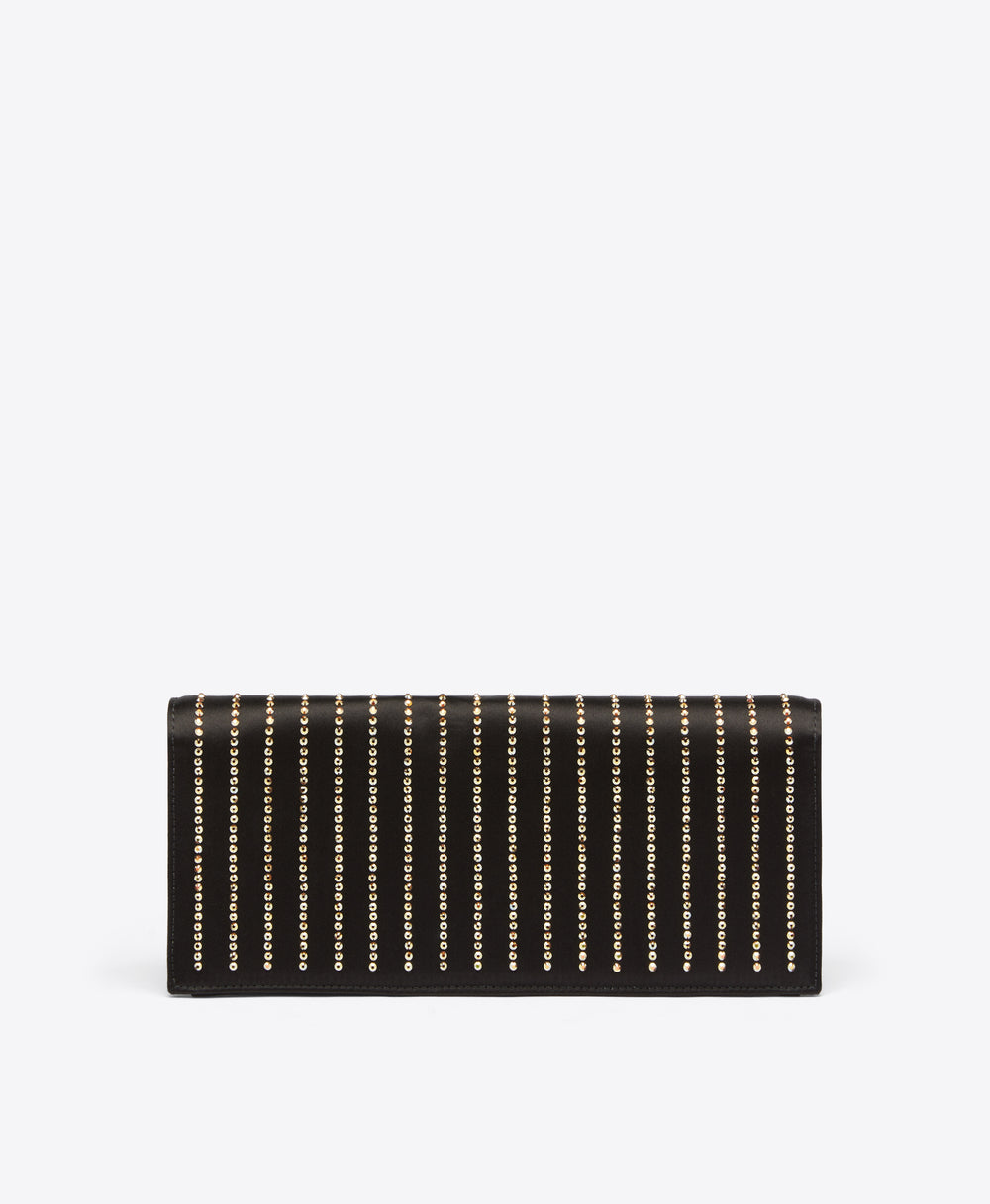 Vivien Black Satin Clutch with Crystal Stripes Malone Souliers